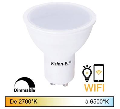 Ampoule LED GU10 5W connectée WIFI CCT Dimmable 2700K à 6500K
