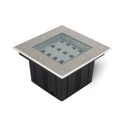 Spot LED sol extérieur carré 12 watts 3000K angle 38° inox 316 IP67