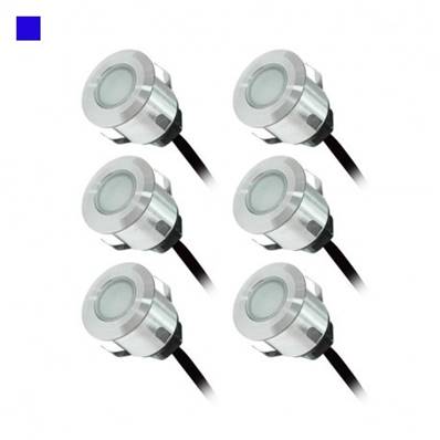 Kit 6 mini spots LED encastrables 12 volts bleu étanches pour terrasse