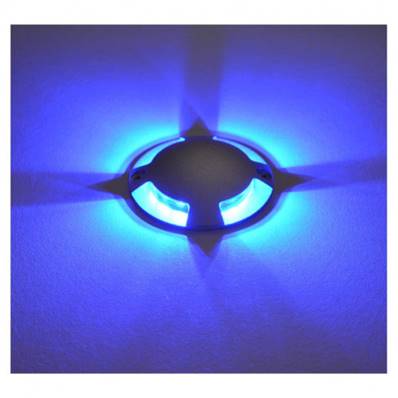 Spot sol extérieur LED 12 volts bleu rond 4 diffuseurs en saillie