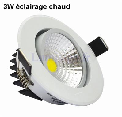 Spot encastrable orientable LED COB 3W éclairage chaud
